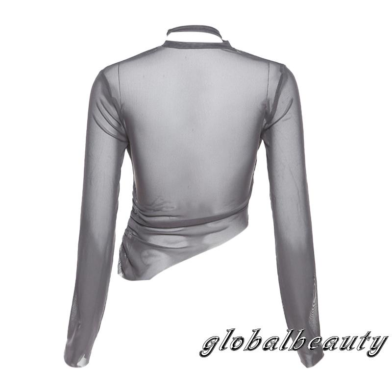 Áo Crop Top Tay Dài Cổ Vuông Phối Lưới Màu Sắc Thời Trang Dành Cho Nữ