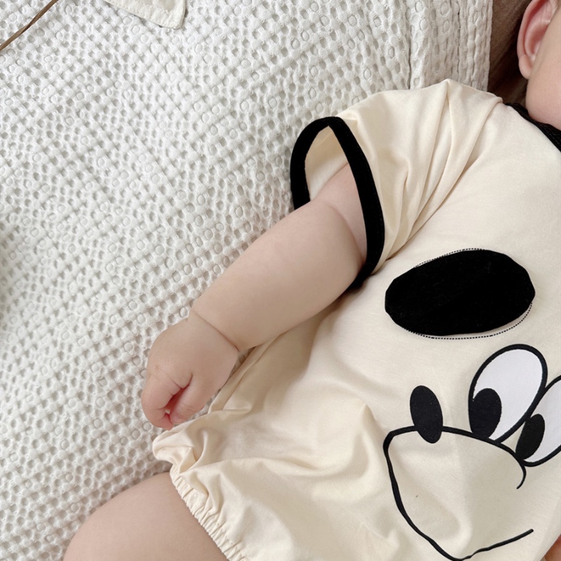 Áo Liền Quần Tam Giác Tay Ngắn In Hình Chú Chó Hoạt Hình Bằng Vải Cotton Thời Trang Mùa Hè Cho Bé Sơ Sinh 0-2