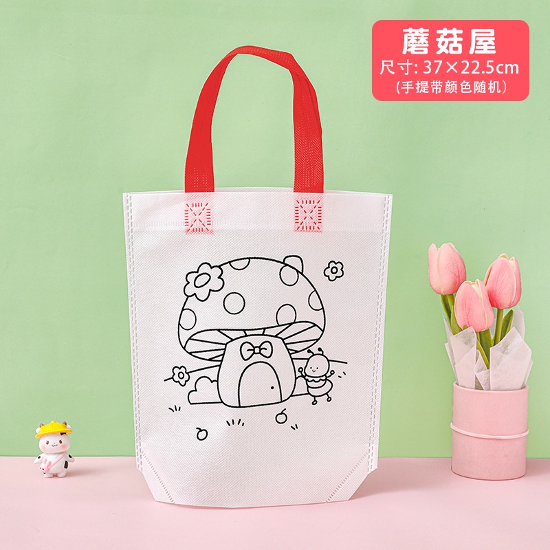 Túi Vải Không Dệt Cầm Tay Vẽ Tranh Hoạt Hình Graffiti DIY Cho Bé