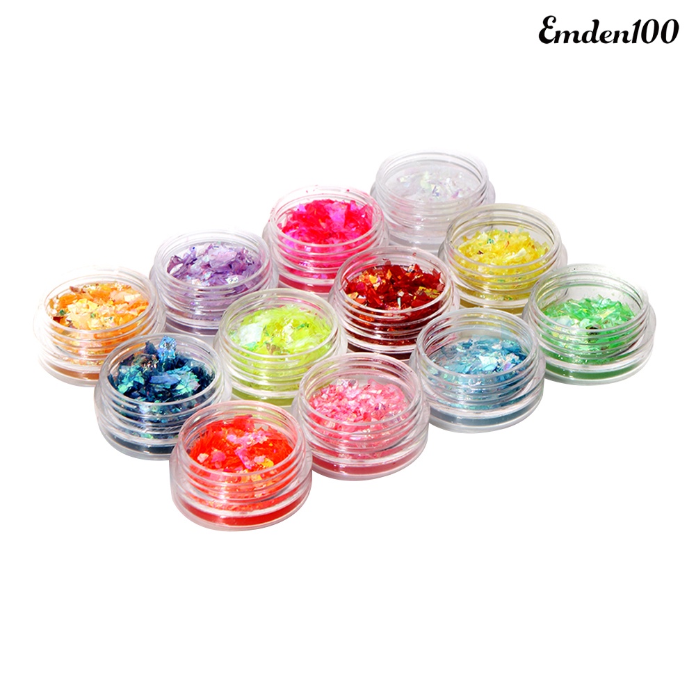 Set 100 Hộp Bột Kim Tuyến 12 Màu Trang Trí Móng Tay