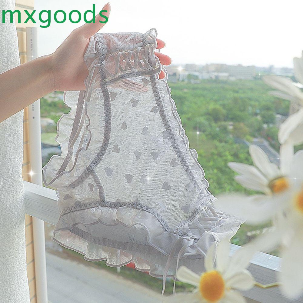 Mxgoods Quần Lót Cotton Lưng Vừa Phối Ren Dây Chéo Co Giãn Thoáng Khí Cho Nữ
