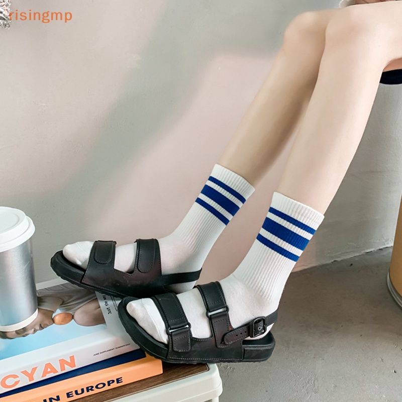 [risingmp] Vớ Cotton Thể Thao Ống Lửng Kẻ Sọc Màu Xanh Dương In Chữ P Dễ Phối Đồ Hợp Thời Trang Cho Nữ