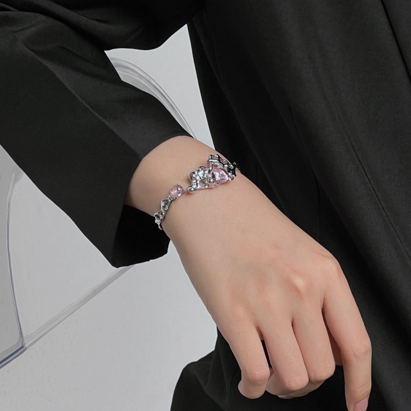 Vòng Tay Họa Tiết Trái Tim Màu Hồng Phong Cách hip hop Hàn Quốc Ngọt Ngào niche y2k