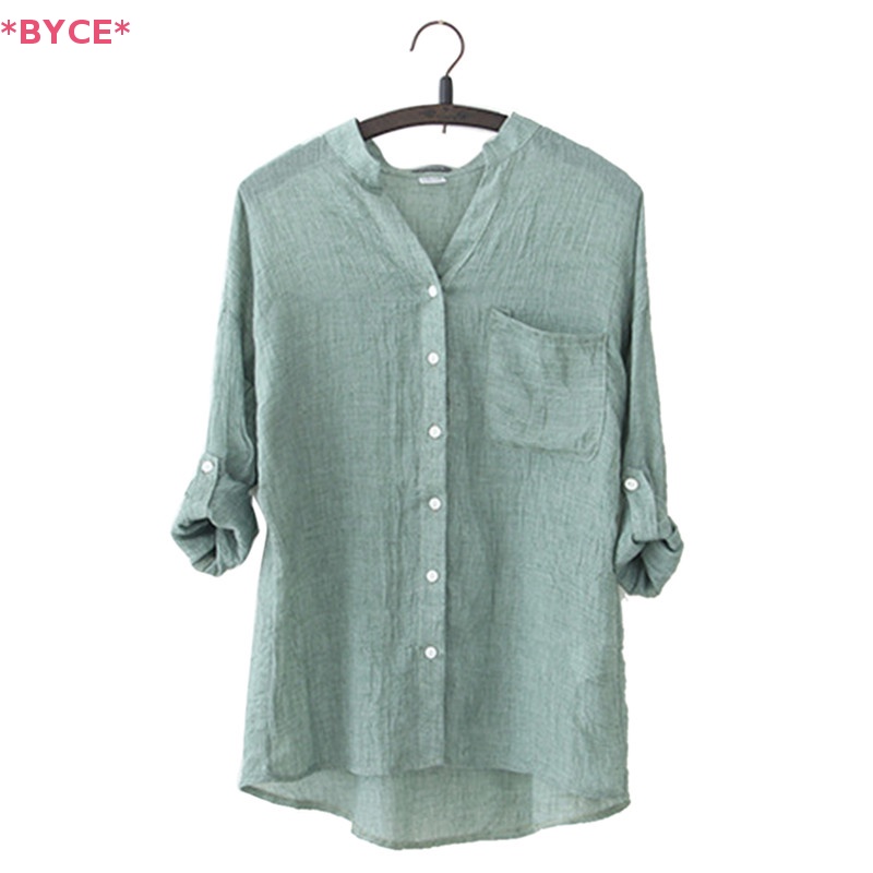 Áo Sơ Mi Tay Dài Dáng Rộng Bằng Vải Lanh Thời Trang Mùa Thu Cho Nữ Mới