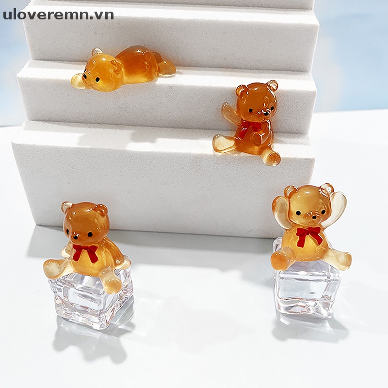 Set 2 Chú Gấu Mini Bằng Nhựa Resin Phát Quang Dùng Để Trang Trí DIY