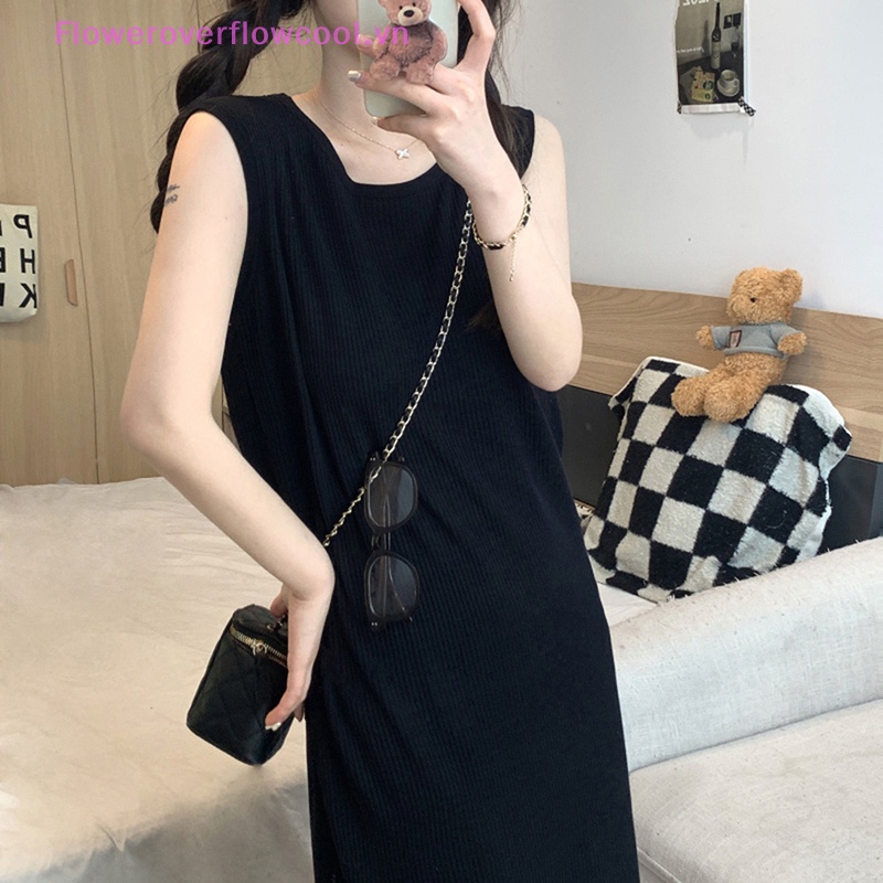 Đầm Midi Không Tay Dáng Suông Họa Tiết Kẻ Sọc Phối Tua Rua Phong Cách Hàn Quốc Thời Trang Mùa Hè Cho Nữ