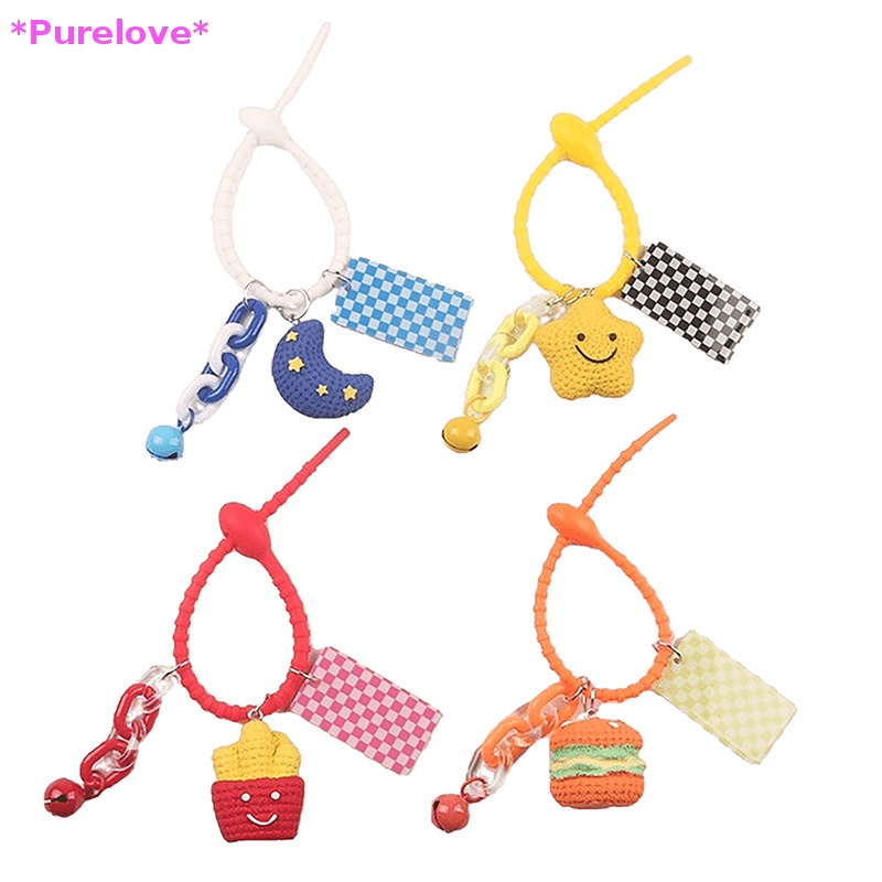 DELL Móc Chìa Khóa Hình Hamburger / Khoai Tây Chiên / Ngôi Sao / Mặt Trăng Xinh Xắn Mới