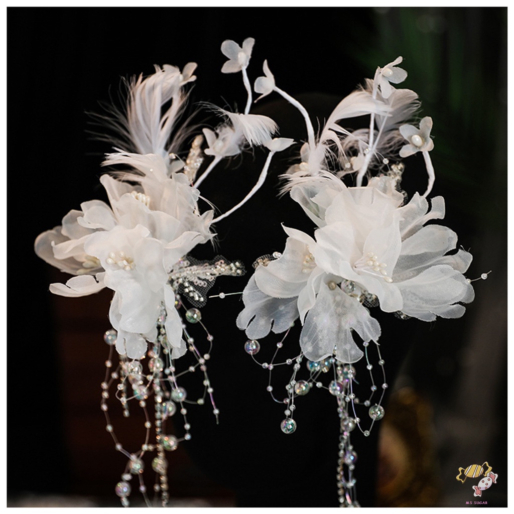 YADORNOS Kẹp Tóc Trang Trí Hình Lông Vũ Có Đính Ngọc Trai Giả Cho Nữ