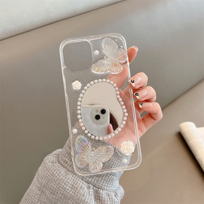 Ốp Điện Thoại Mềm Trong Suốt Chống Sốc Họa Tiết Bướm Và Hoa Hồng Dành Cho iPhone 14 13 12 11 Pro Max 14 Plus