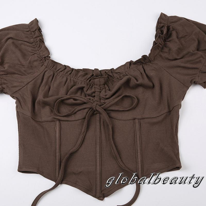 Áo Thun Tay Ngắn Màu Trơn Dáng Ôm Phối Dây Rút Thời Trang Mùa Hè Cho Nữ