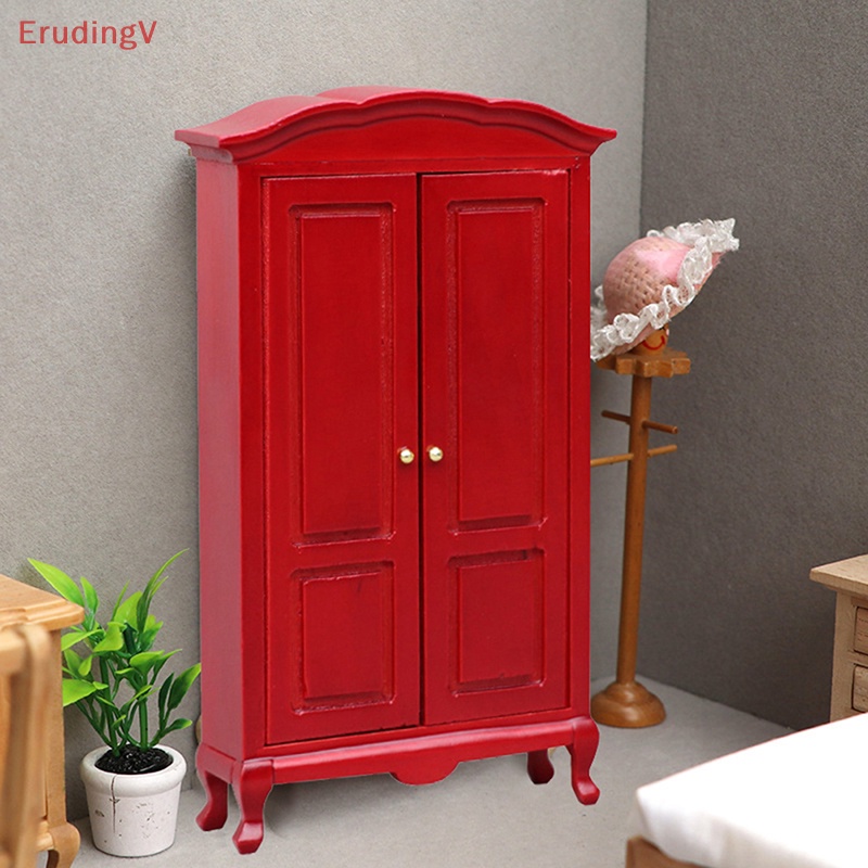 Tủ Quần Áo Màu Đỏ Phong Cách Retro Cho Nhà Búp Bê 1: 12