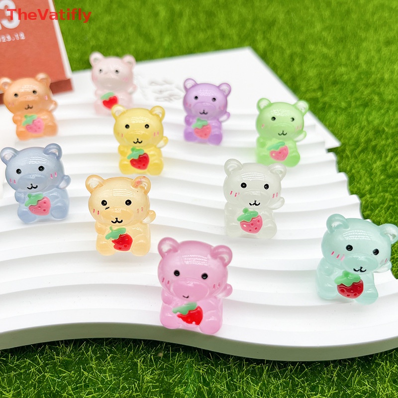 Bộ 2 Gấu Dâu Tây Dạ Quang Bằng Nhựa Resin Sáng Tạo Trang Trí