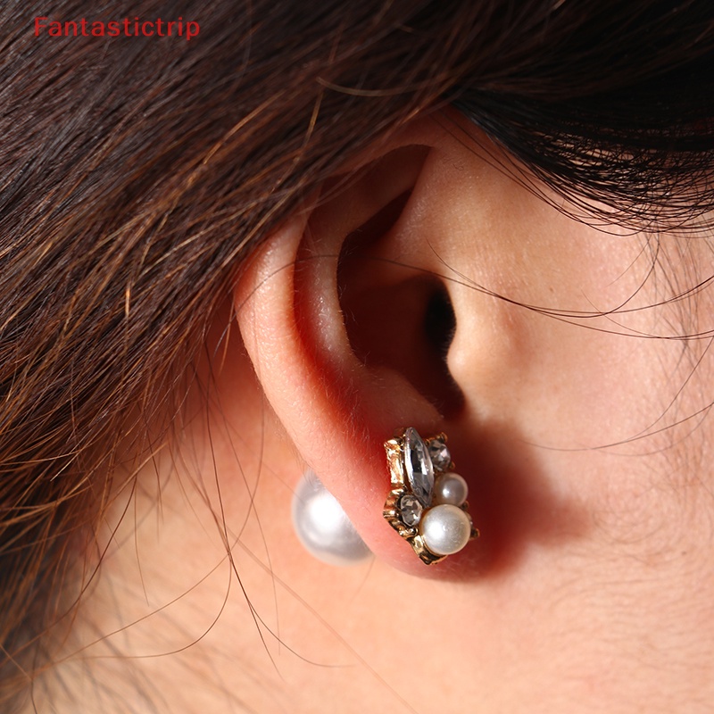 [Fantastictrip] Bông Tai Ngọc Trai Hai Mặt Đính Pha Lê Thời Trang Mới Dành Cho Nữ Dự Tiệc Cưới