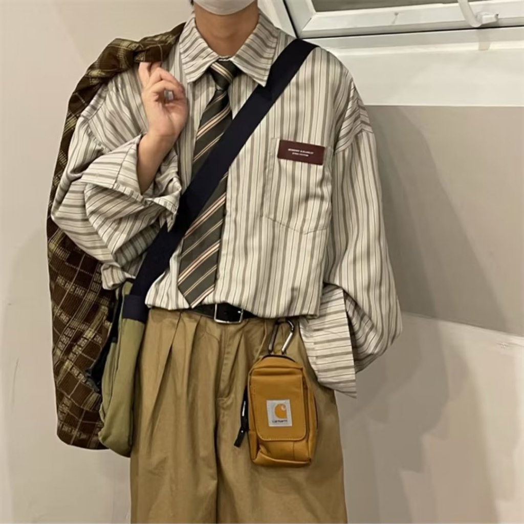 Cao Cấp Nam  Áo Nam  Trẻ Trung  Hàn Quốc  Bigsizenam Cotton Áo Sơ Mi  Màu Be Phom Rộng Không Nhăn Áo Sơ Mi Nam Hoạ Tiết Dài Tay