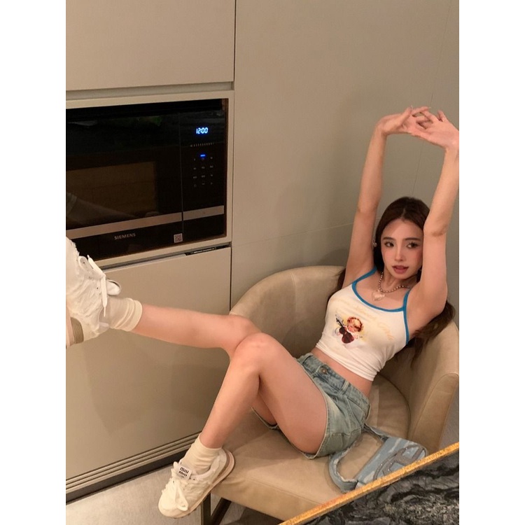 Áo Hai Dây Ôm Dáng In Hình Thiên Thần Ngọt Ngào Thời Trang Mùa Hè Quyến Rũ Cho Nữ