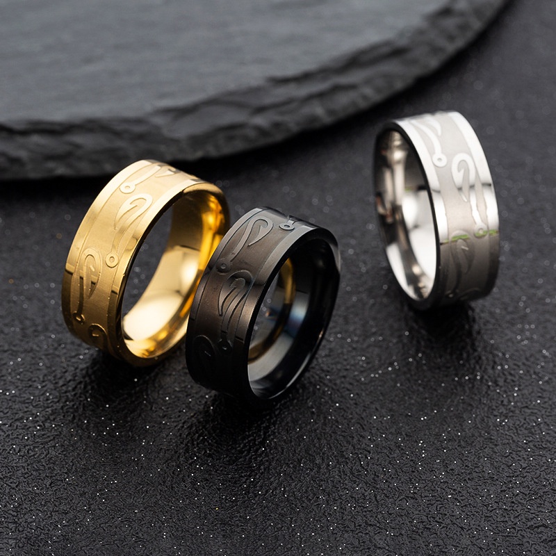 Nhẫn Thép Titan Không Gỉ 8mm Họa Tiết Móc Cá Thời Trang Cho Nam Và Nữ