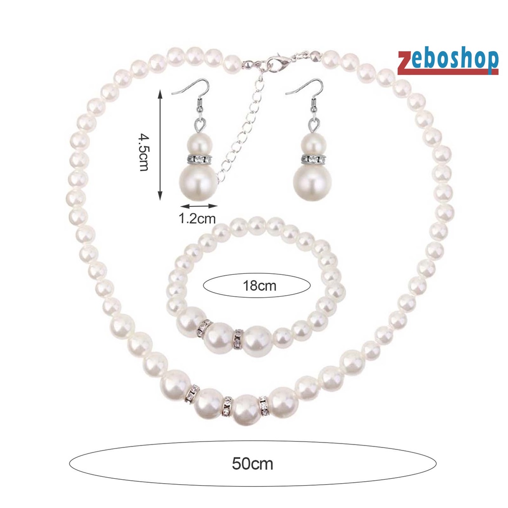 Bộ Trang Sức 3 Món Gồm Vòng cổ / Bông Tai / Vòng Tay Đính Ngọc Trai Nhân Tạo Thời