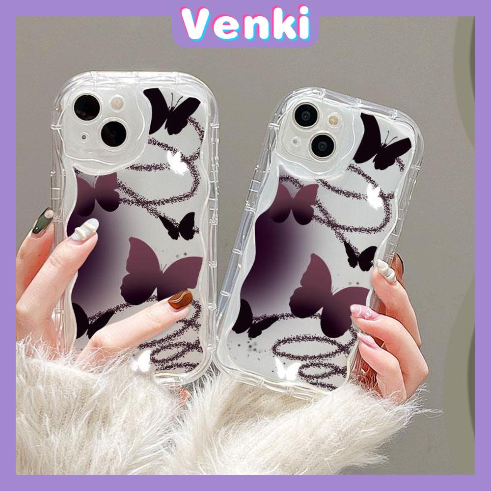 VENKI - Dành Cho Ốp Lưng iPhone 11 Ốp Viền Cong Dạng Sóng Trong Suốt TPU Túi Khí Chống Sốc Ốp Máy Ảnh Hình Bướm Màu Đen Gradient Đơn Giản Tương Thích Với iPhone 14 13 Pro max 12 Pro Max xr xs 7 8