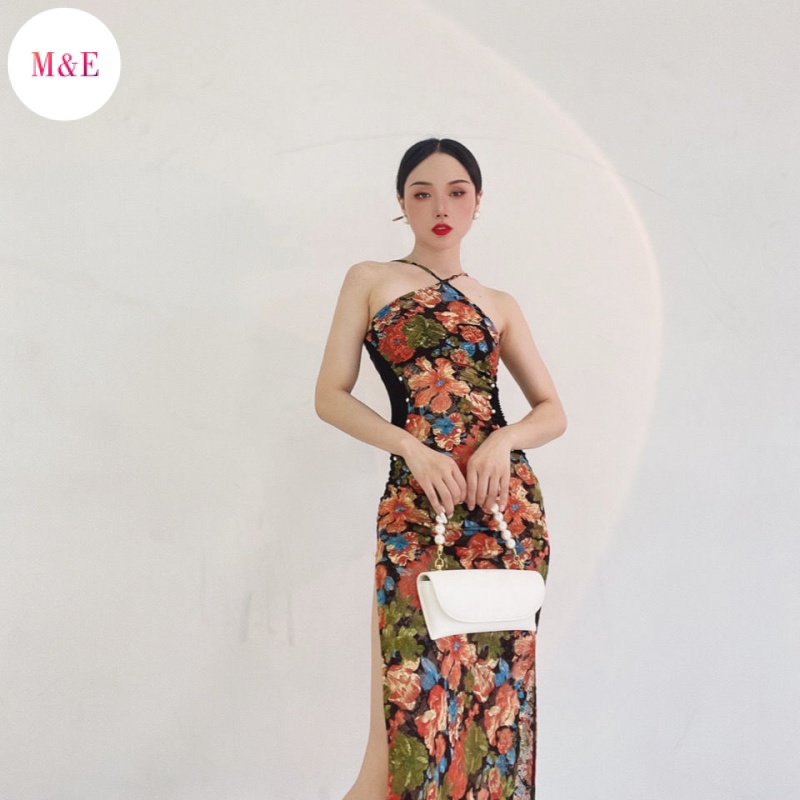 M &amp; E 2023 Đầm Sườn Xám Cách Tân Cổ Điển Phối Ren Nhiều Màu Co Giãn Thanh Lịch Tao Nhã Hàng Mới Chính Hãng