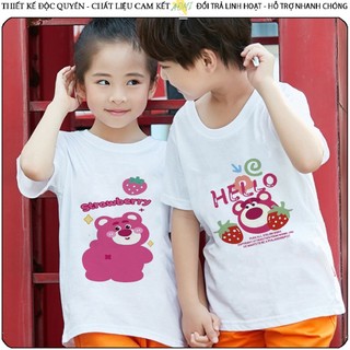 ÁO THUN GẤU DÂU STRAWBERRY LOSTO UNISEX PHÔNG TRẮNG TAY NGẮN NAM NỮ GIA ĐÌNH CẶP ĐÔI  TRẺ EM BÉ TRAI GÁI AOMIVN AMS