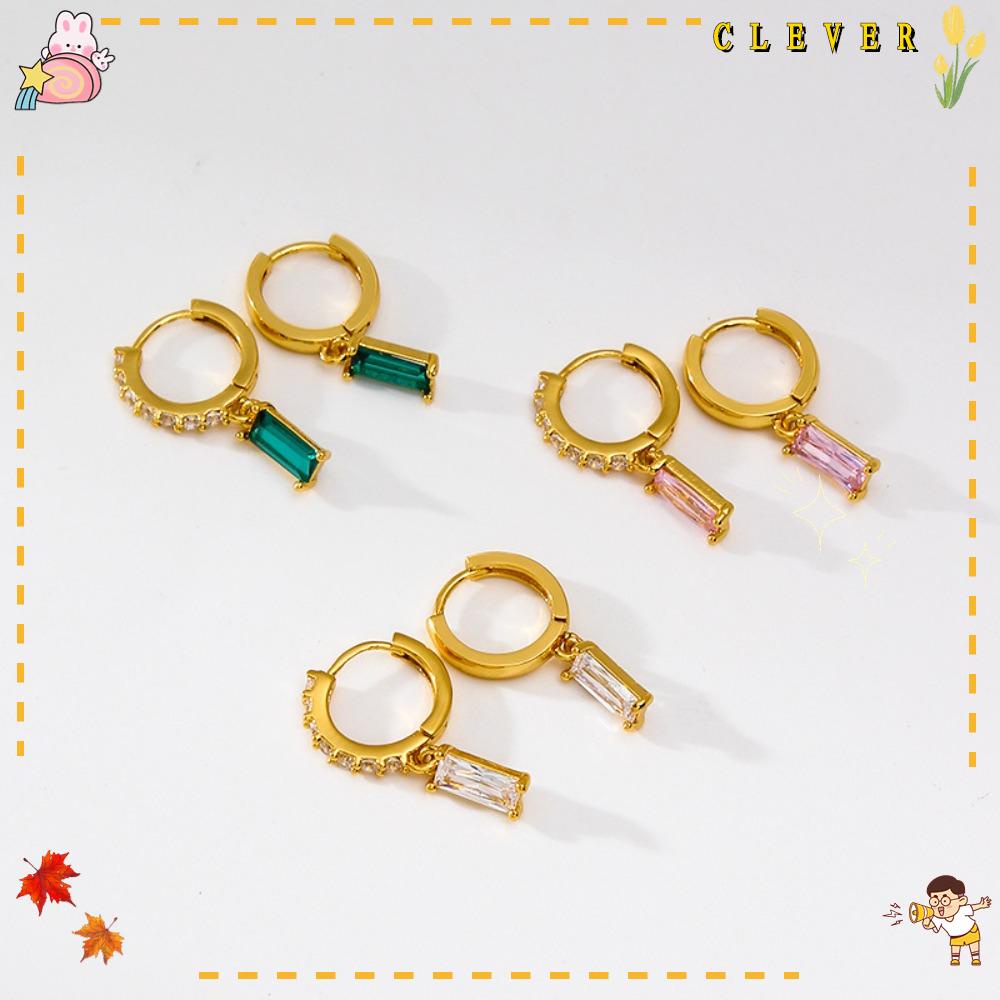 Bộ 2 Đôi Bông Tai Mạ Bạc 925 Hình Tròn|Khuyên Tai Dáng Dài Đính Đá Zircon Sang Trọng Hợp Thời Trang