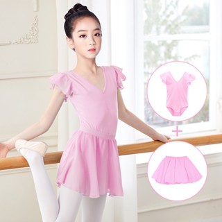 Bộ Trang Phục Múa Ba Lê Gồm Áo Cotton + Chân Váy Voan Nhún Bèo Xinh Xắn Cho Bé Gái