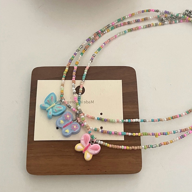 Vòng cổ Xâu Hạt Nhiều Màu Hình Bướm Y2K Thời Trang Cho Nữ