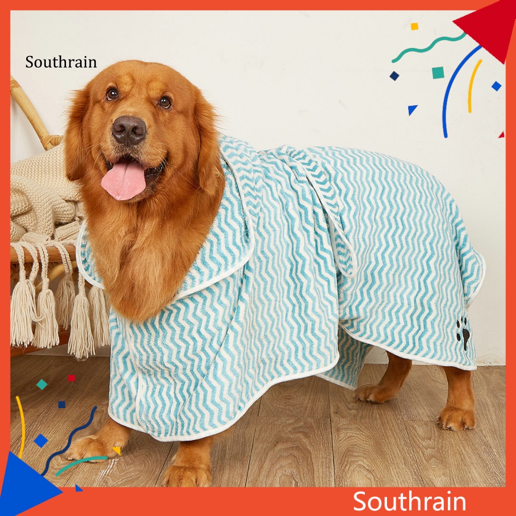 Khăn Tắm Cho Thú Cưng Siêu Thấm Hút Nhanh Khô Thêu Họa Tiết Kẻ Sọc Kèm Thắt Lưng Kích Thước Khác Nhau Tiện Dụng