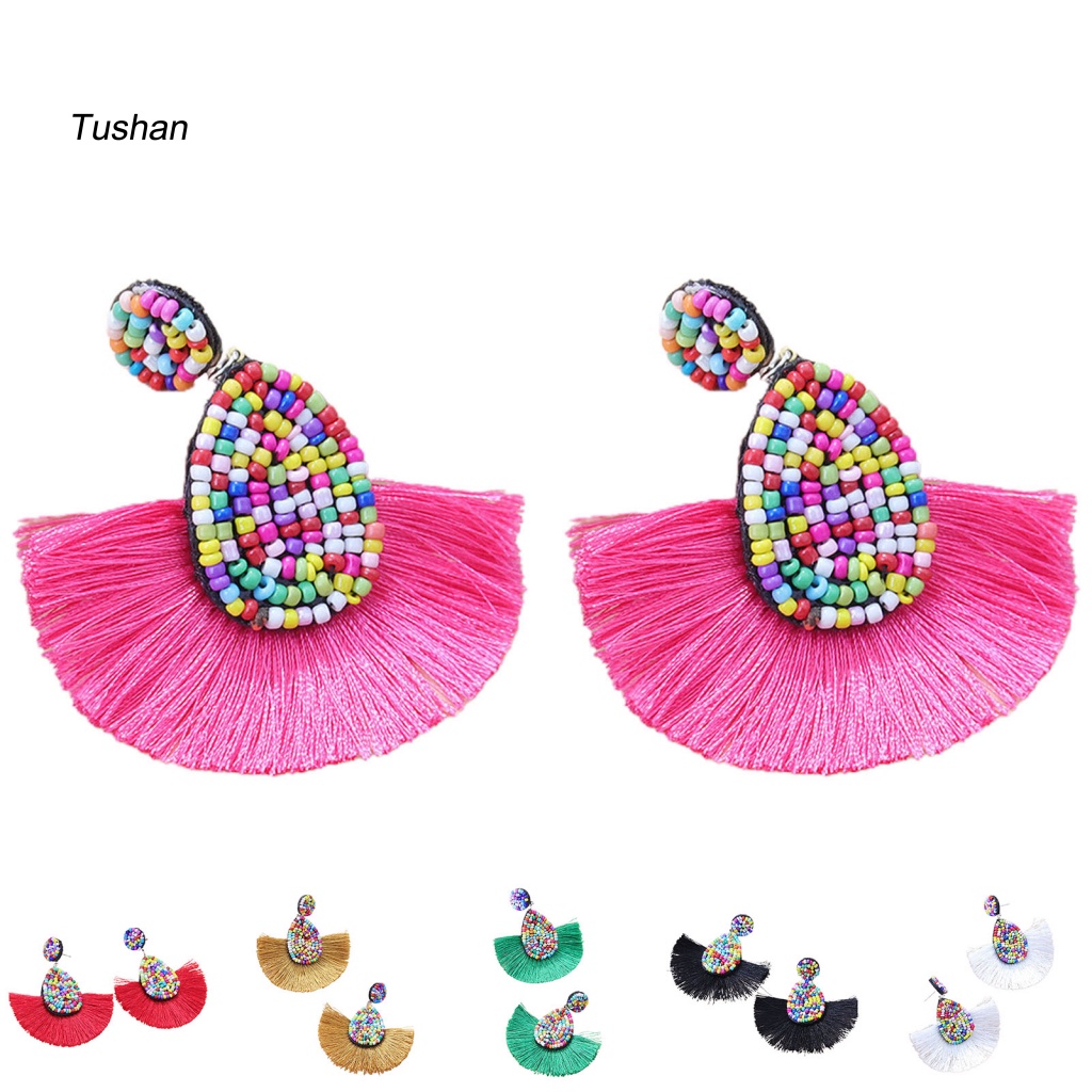 1 Đôi Bông Tai Hình Quạt Phong Cách Bohemia Trọng Lượng Nhẹ Dành Cho Nữ