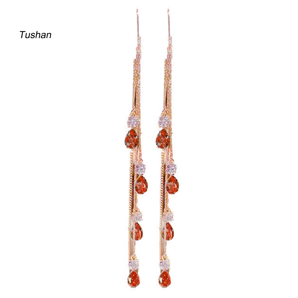 1 Đôi Bông Tai Dáng Dài Đính Pha Lê Giả Màu Sắc Tương Phản Chất Lượng Cao Dành Cho Nữ