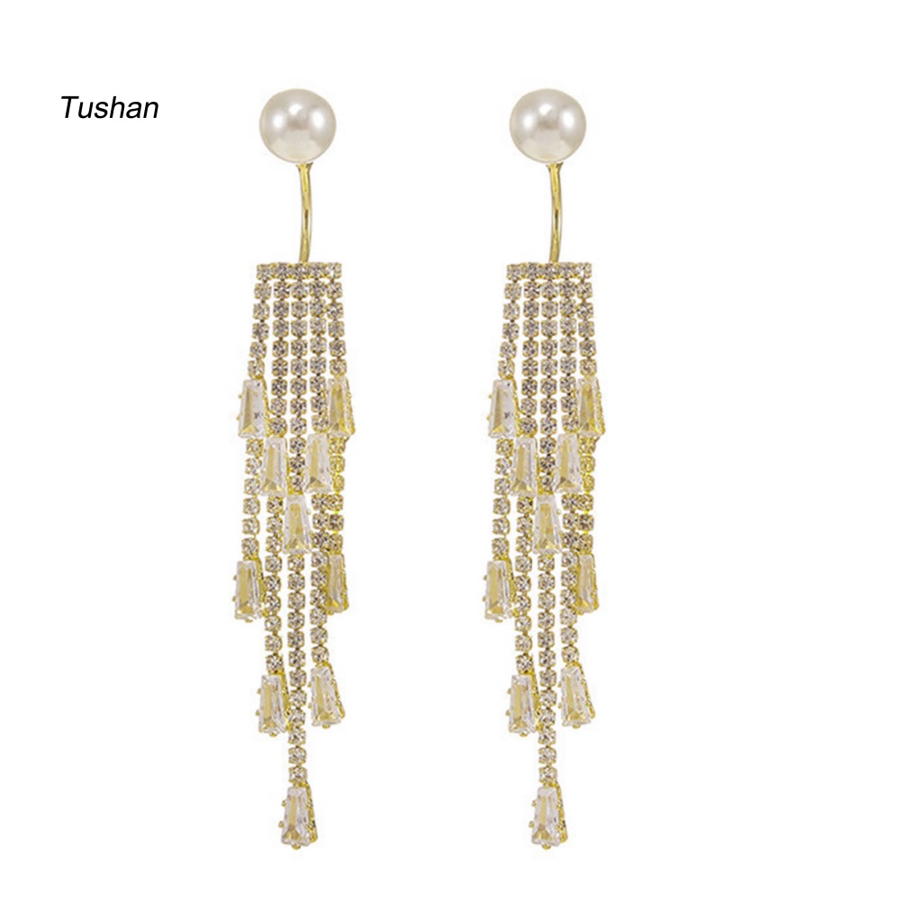 1 Đôi Bông Tai Dáng Dài Đính Ngọc Trai Giả Phong Cách Hàn Quốc