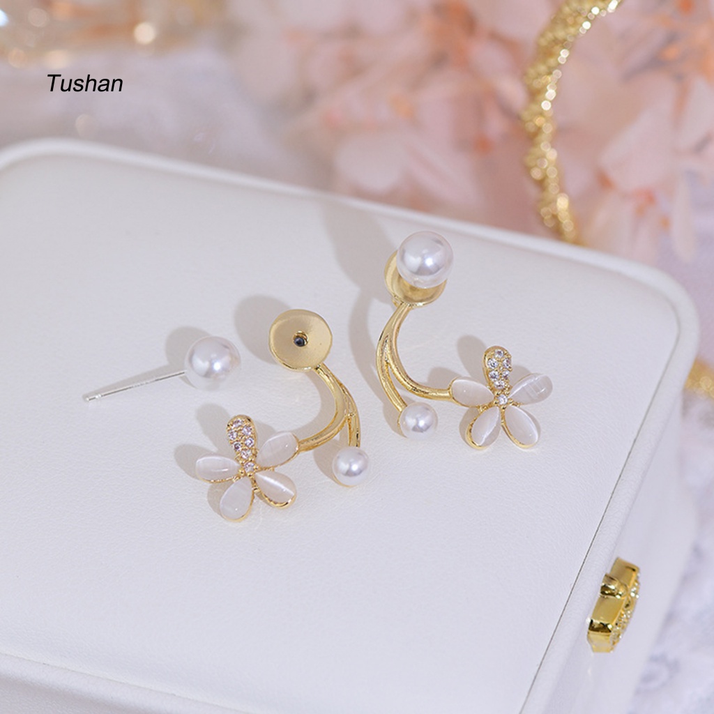 1 Đôi Bông Tai Hình Hoa Đính Ngọc Trai Giả Phong Cách Hàn Quốc Dành Cho Nữ