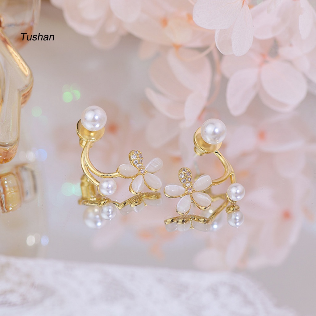 1 Đôi Bông Tai Hình Hoa Đính Ngọc Trai Giả Phong Cách Hàn Quốc Dành Cho Nữ
