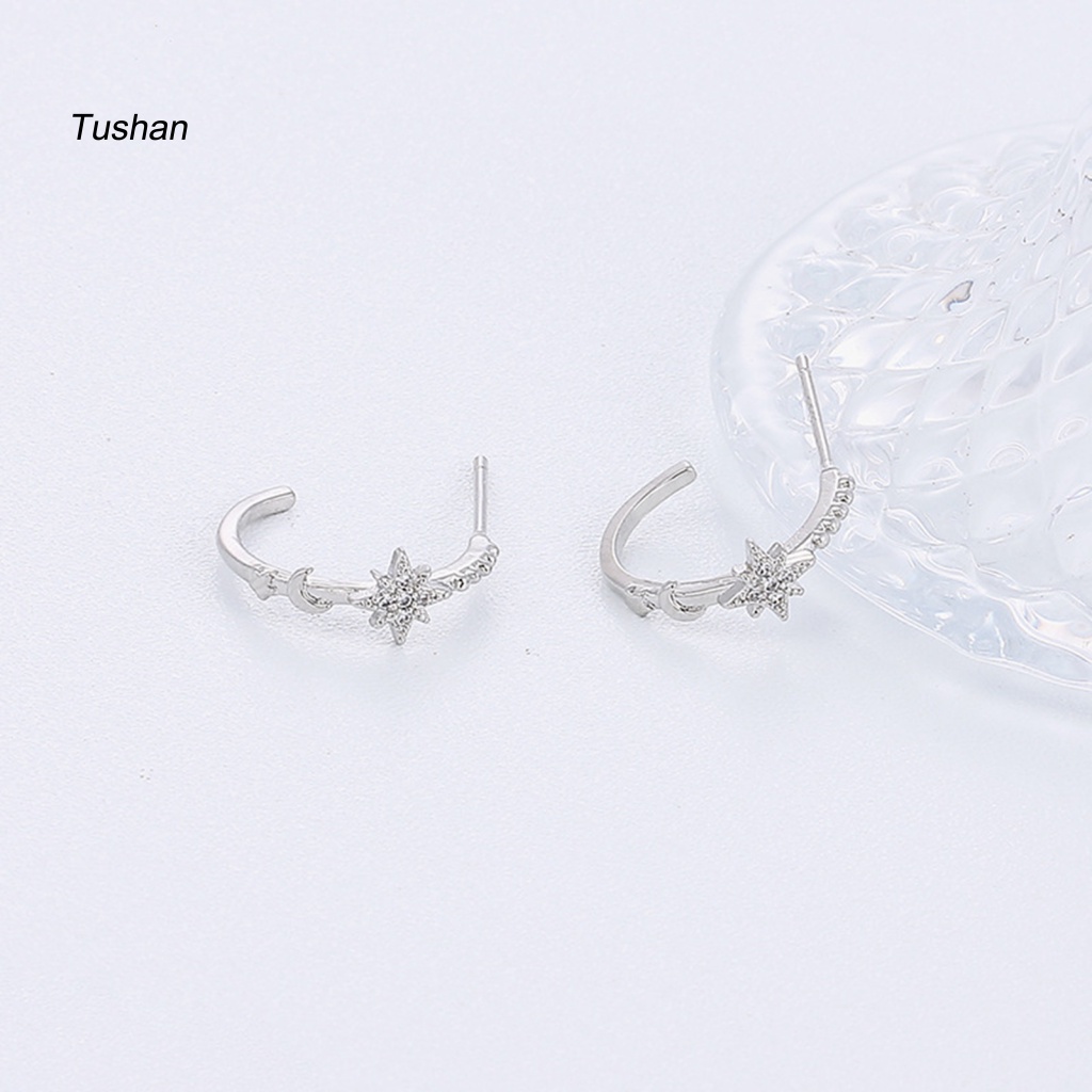 1 Khuyên Tai Hình Trăng Sao Đính Đá Thời Trang