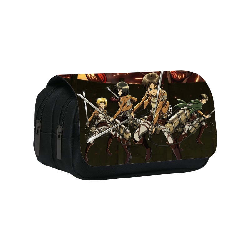 Túi Đựng Bút Hai Lớp Nắp Lật In Hình Anime Attack on Titan Cho Học Sinh