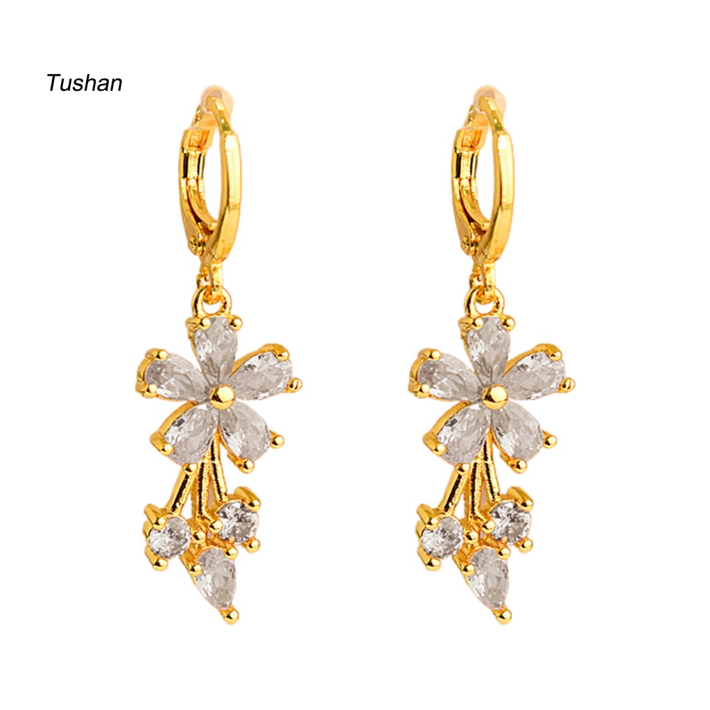 1 Đôi Bông Tai Tròn Đính Đá Zircon Thời Trang