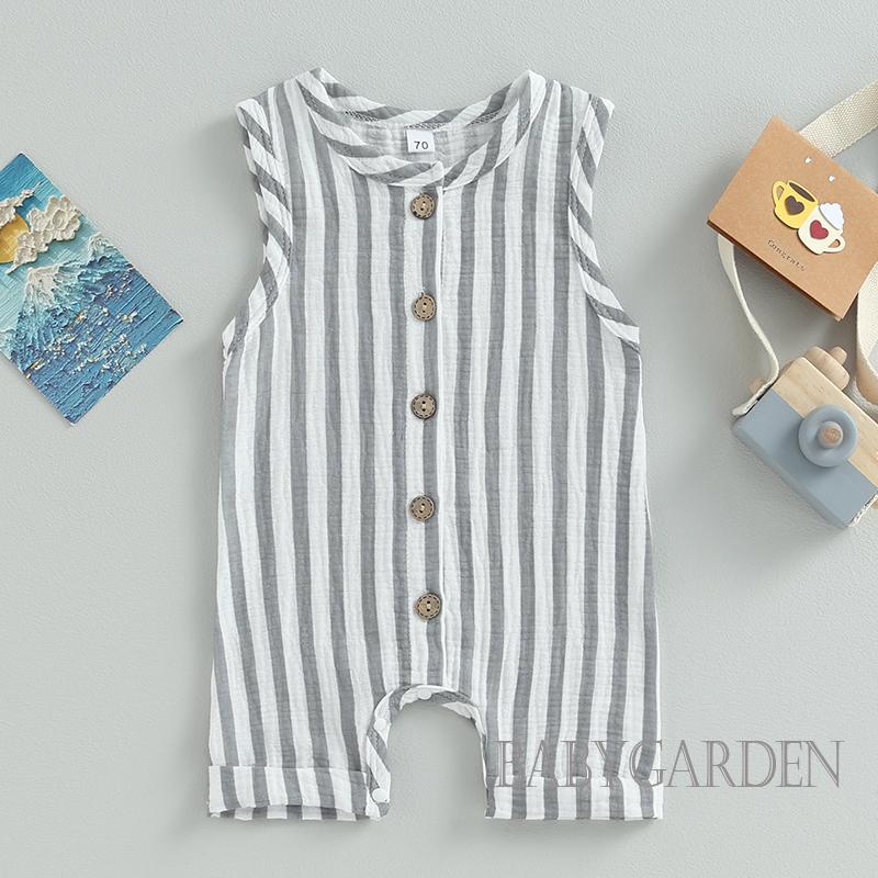 Bộ Áo Liền Quần Sát Nách Cổ Tròn Họa Tiết Kẻ Sọc Thời Trang Mùa Hè Cho Bé 0-24 Tháng Tuổi