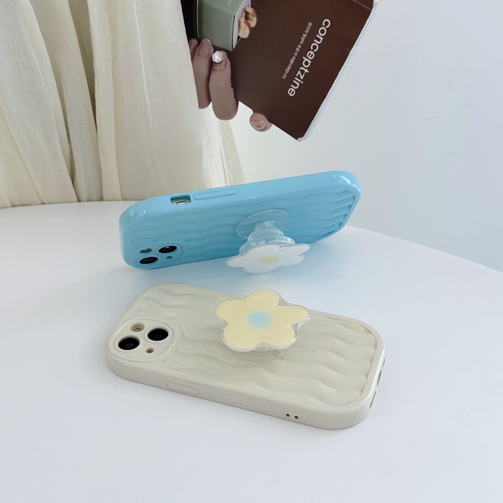 Ốp Điện Thoại TPU Silicon Mềm Chống Sốc Hình Hoa Màu Trơn Có Giá Đỡ Bảo Vệ Ống Kính Máy Ảnh Cho iPhone 13 12 11 Pro Max 14 Plus