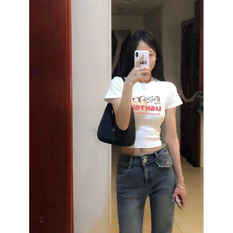 Áo baby tee Thun croptop nữ Tay Ngắn Hở Vai Tích Hợp Ôm Dáng Phong Cách Mới Mùa Hè Dễ Phối Đồ Cho Nữ