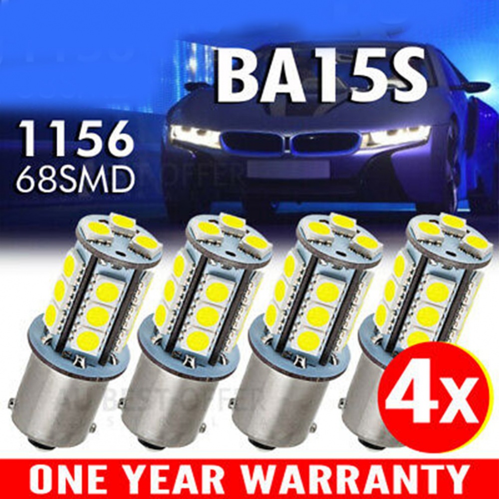 Set 4 Bóng Đèn LED 12V DC 2.4W 49 * 19 * 15mm BA15S Ánh Sáng Trắng