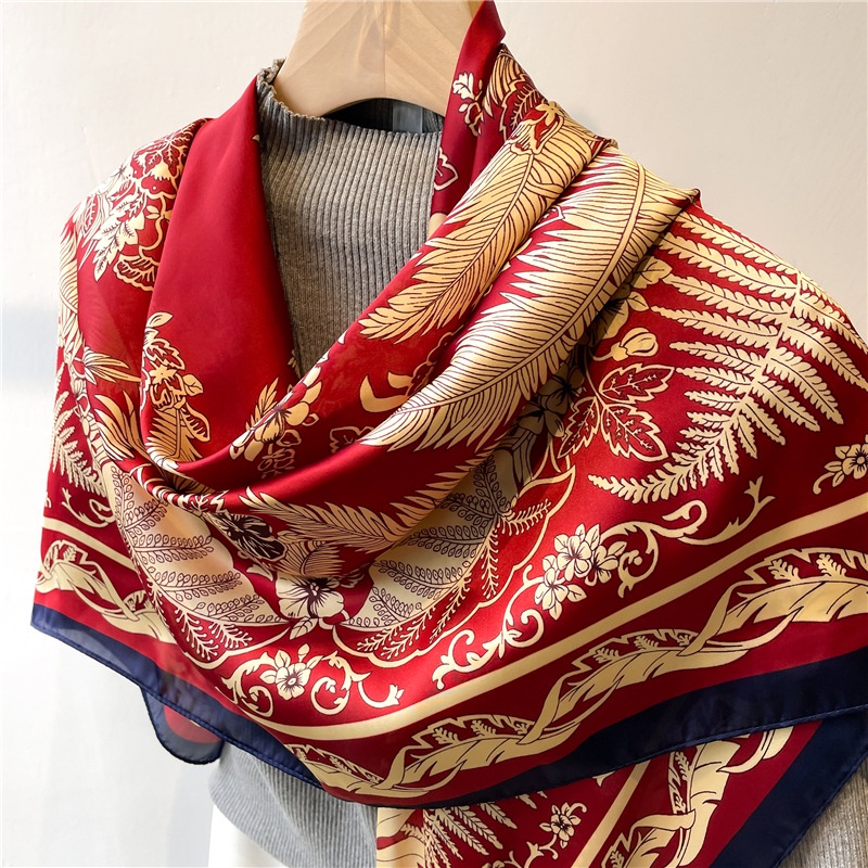 Khăn Quàng Cổ Hình Vuông Cỡ Lớn 110cm Chất Liệu Lụa Satin Phong Cách Cổ Điển Thời Trang Cho Nữ