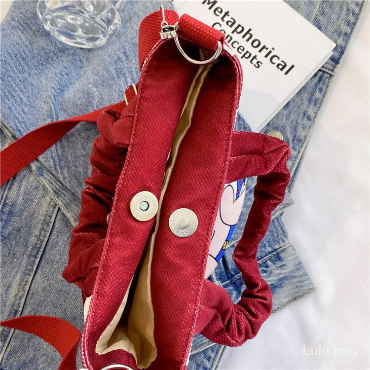Túi Canvas Đeo Vai Sức Chứa Lớn Họa Tiết Dâu Tây Hoạt Hình Dễ Thương Cho Nữ