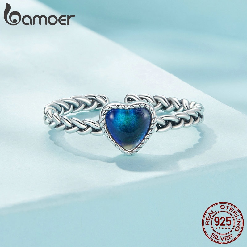 BAMOER Nhẫn Xi bạc 925 HìNh TráI Tim Cho Nữ