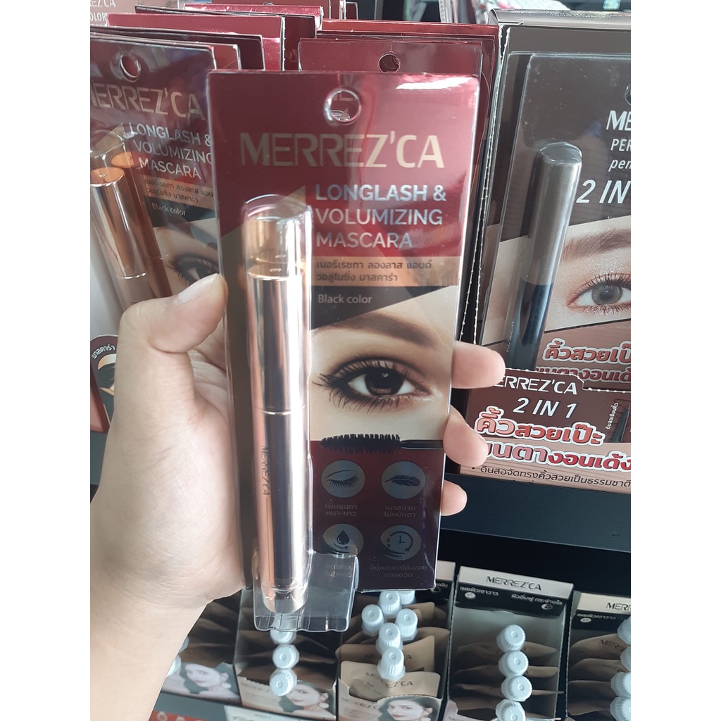 Mascara & Bút kẻ mắt Merrezca Longlash & Volumizing Mascara / Bút kẻ mắt siêu đen & lâu trôi Thái lan