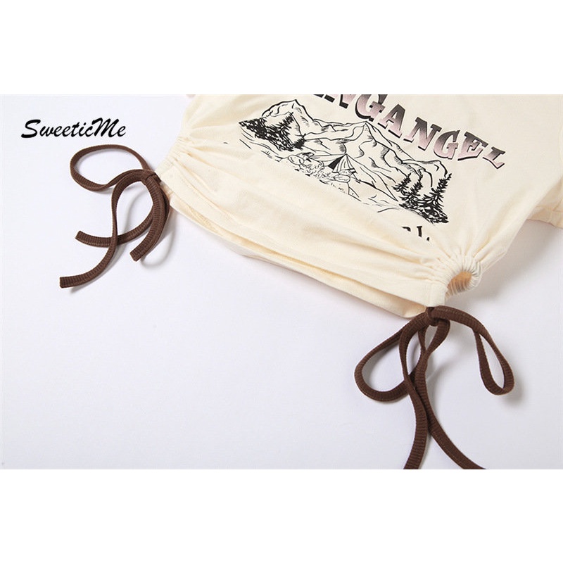 Áo Thun Crop Top Cổ Vuông Tay Ngắn Dáng Ôm In Họa Tiết Thời Trang 2023 Cho Bạn Gái