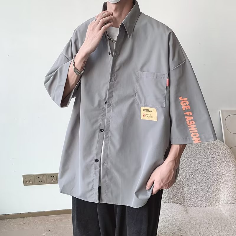 Áo Sơ Mi Tay Ngắn Dáng Rộng Phong Cách Nhật Bản Thời Trang Mùa Hè Cho Nam
