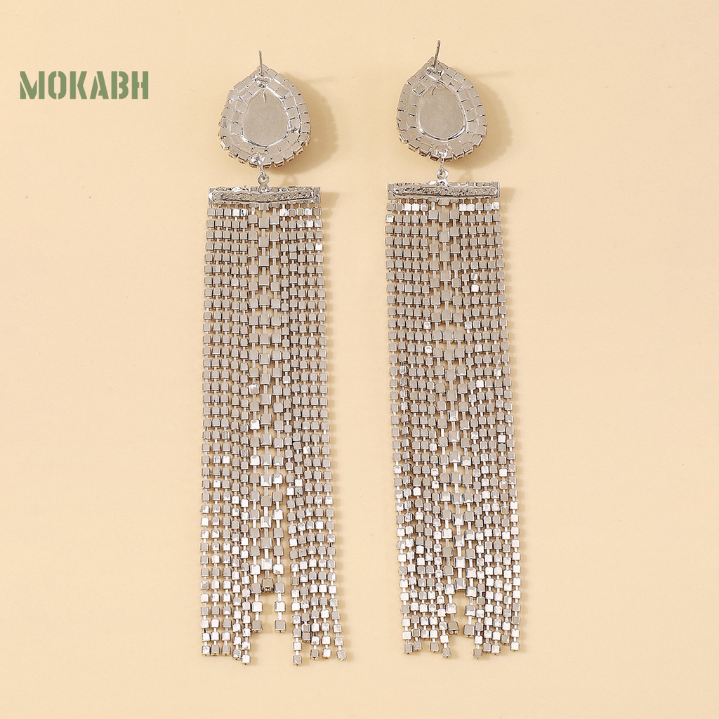 1 Đôi Bông Tai Dáng Dài Hình Giọt Nước Đính Pha Lê Thời Trang