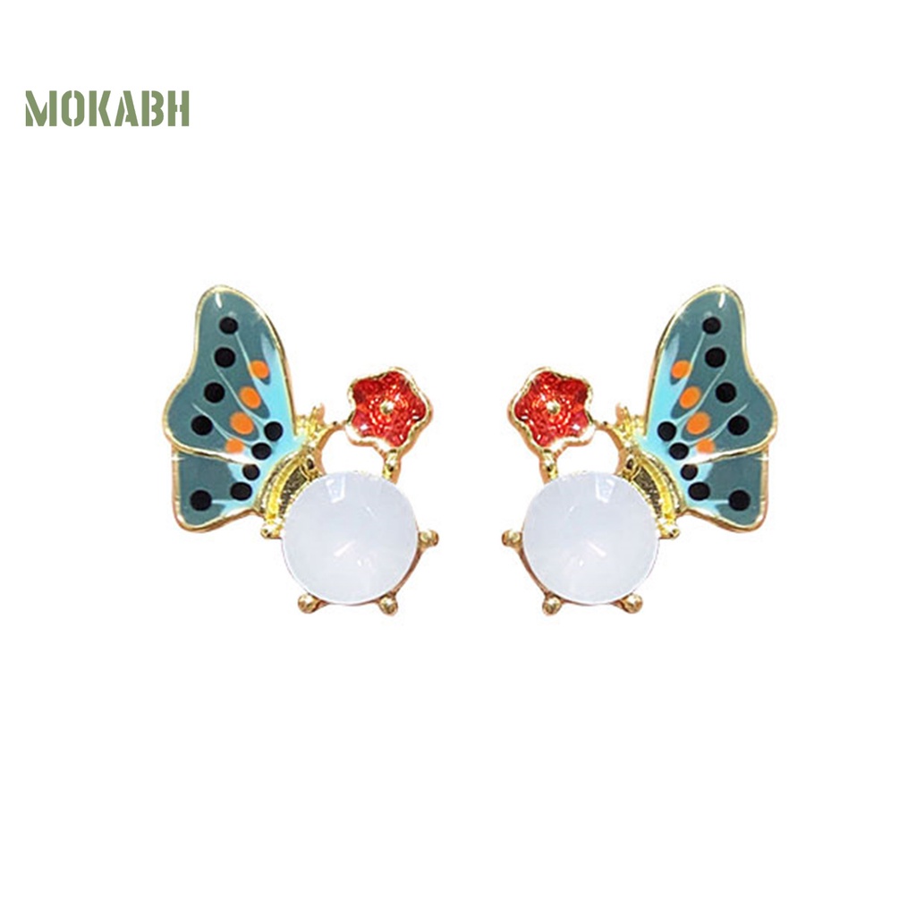 1 Đôi Bông Tai Hình Hoa Bướm Tráng Men Sáng Bóng Phong Cách Pháp Thoải Mái Dành Cho Nữ