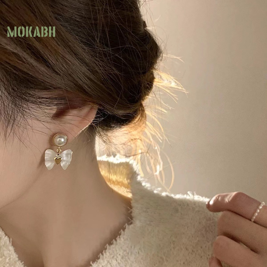 1 Đôi Bông Tai Hình Nơ Đính Ngọc Trai Giả Màu Trắng Phong Cách Pháp Thanh Lịch Thời Trang Cho Nữ