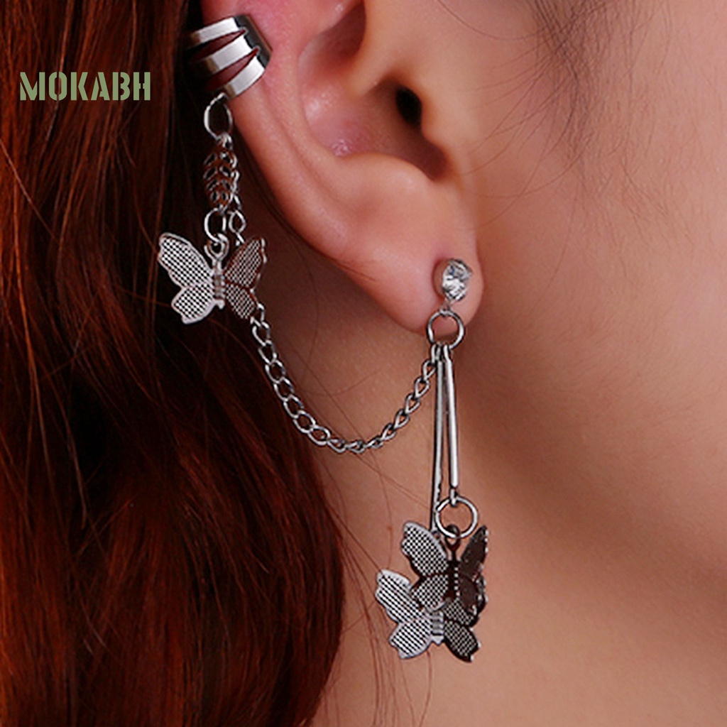 1 Đôi Bông Tai Hình Bướm Màu Bạc Thời Trang Dành Cho Nữ